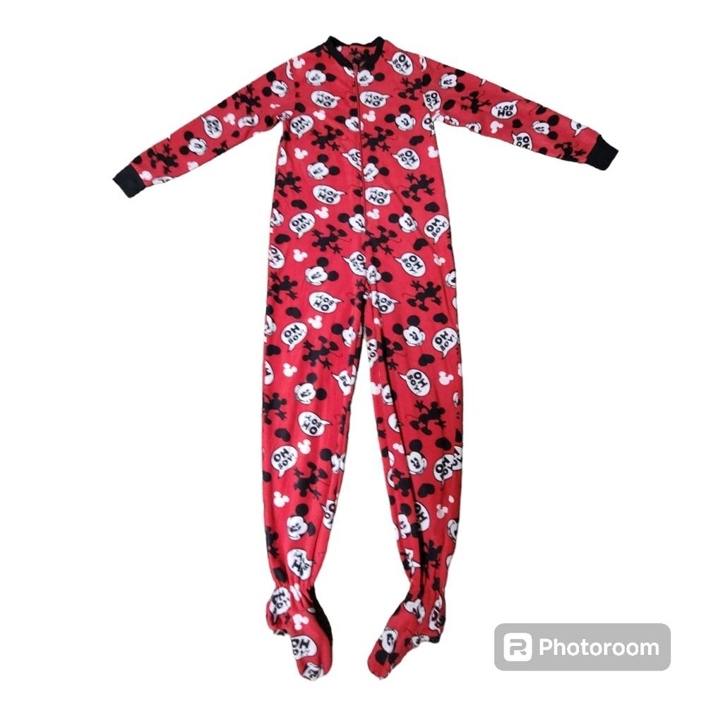 * Disney small fleece one-piece footed pajama mickey mouse red front zip